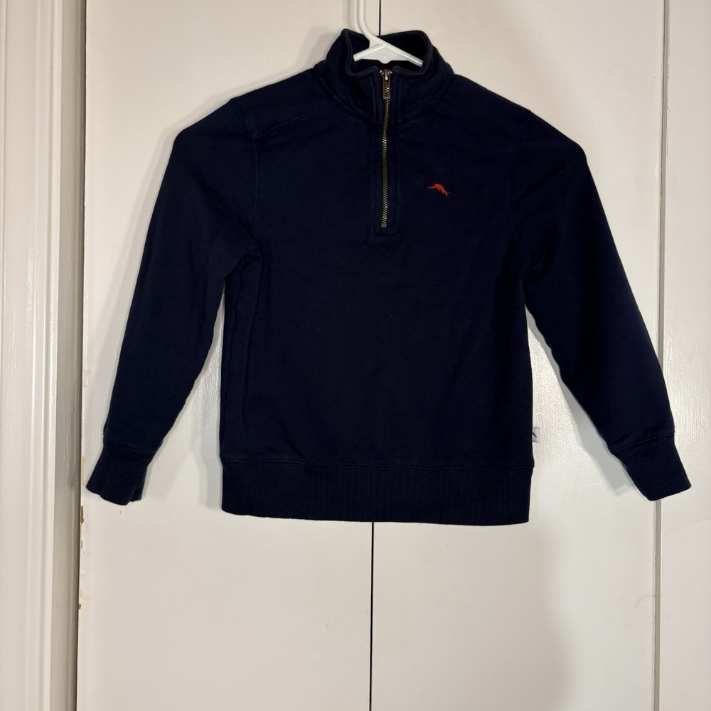Tommy Bahama Shirt Pullover Quarter Zip Size S (5/6)Boys Navy Blue Red Logo Soft